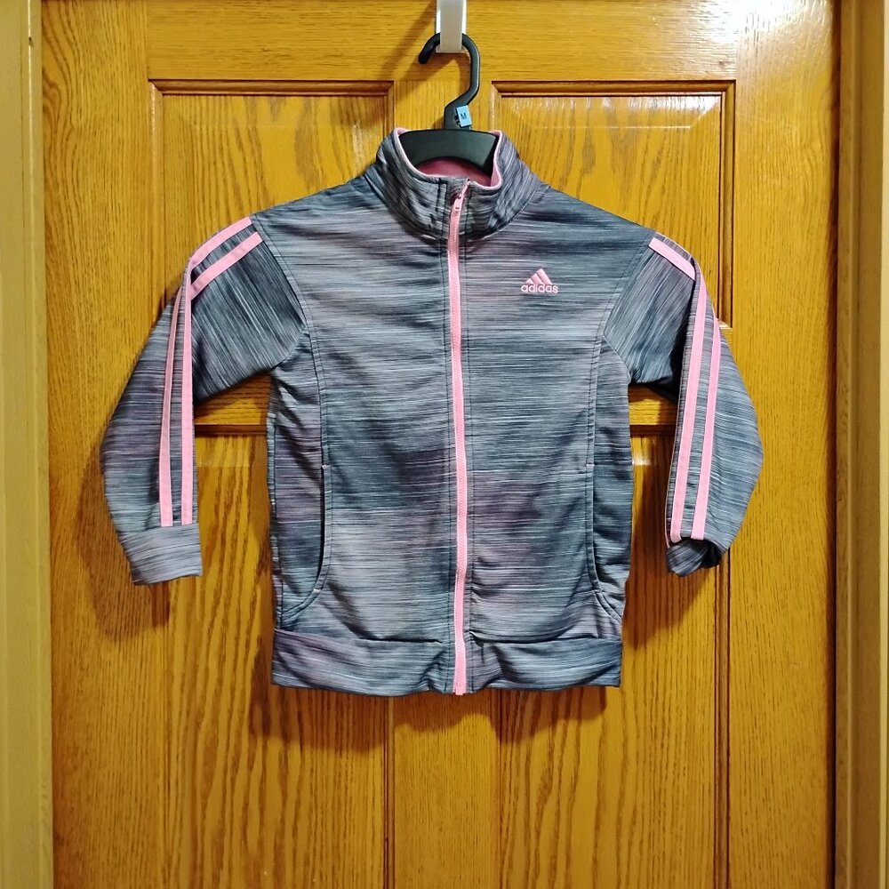 Stylish Girls Size 6X Adidas Gray and Pink Tri-Stripe Jacket.
